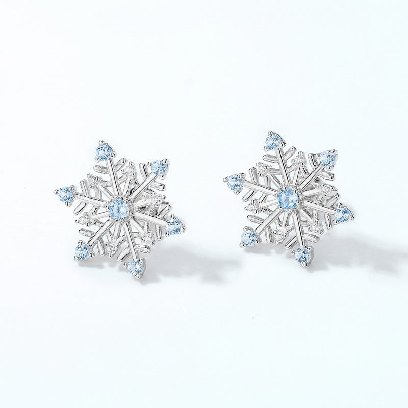 Simple Fashion Blue Pointed Crystal Snowflake Ear Stud