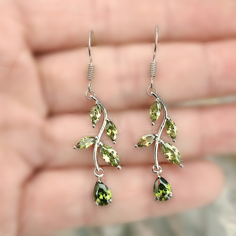 Inlaid Zircon Leaf-shaped Earrings