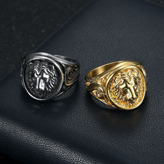 Vacuum Gold Plated Lion's Head Men's Ring