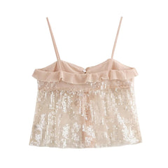 Spaghetti-strap Ruffle Lace-up Sequin Sling Small Top